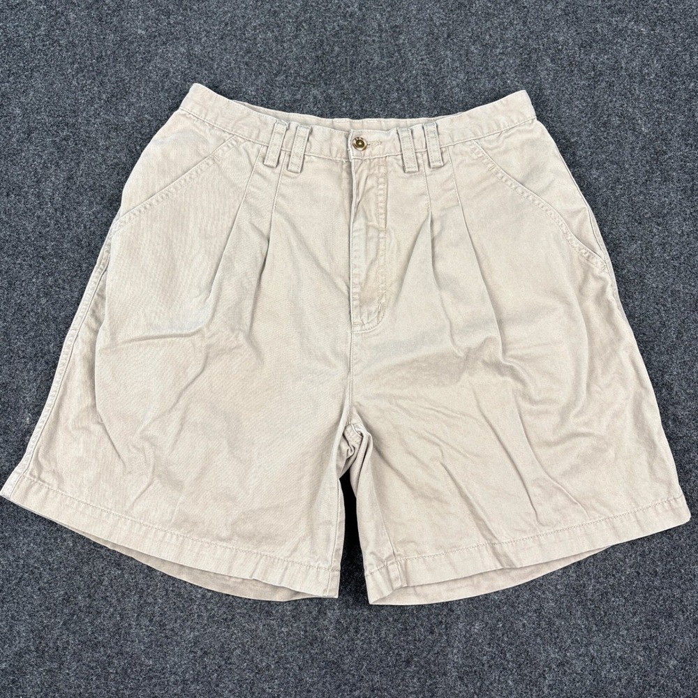 VTG REI Pleated Chino Shorts Tan Khaki High Rise Gorpcore Womens 14